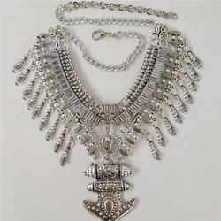2026 New Vintage Silver Plated Tassel Large Collar Choker Necklace Earrings Women Indian Ethnic Statement Necklace Jewelry Sets