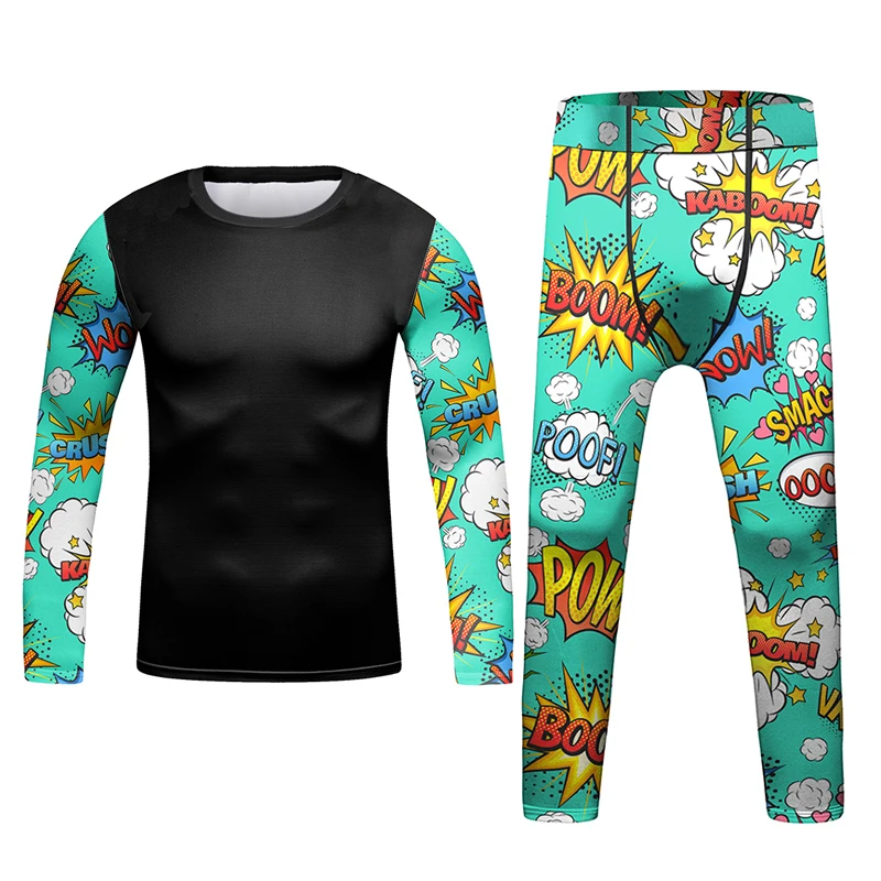 Mma Clothes For Children Jiu Jitsu Rash Guard Kid\'s Boxing T-shirt +Pants Sport 4Pcs/Set Bjj Gi Kickboxing Compression Jerseys