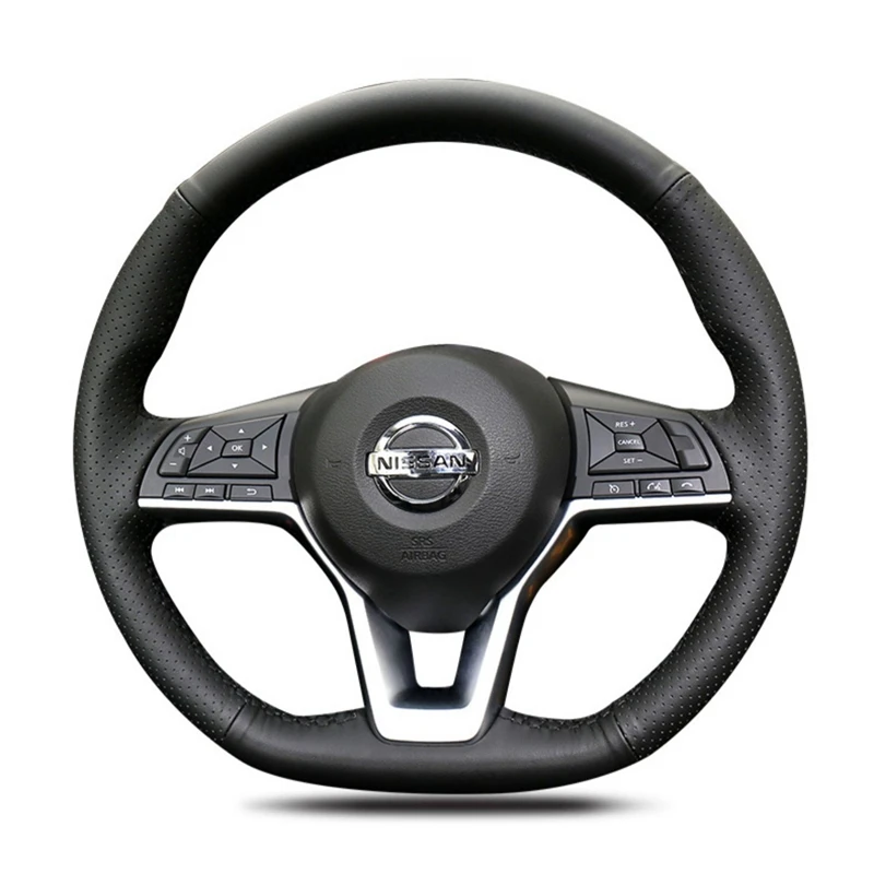 Black Artificial Leather Car Steering Wheel Cover For Nissan Leaf 2018 Rogue (Sport) 2017-2019 X-Trail 2017-2019 Qashqai 2018