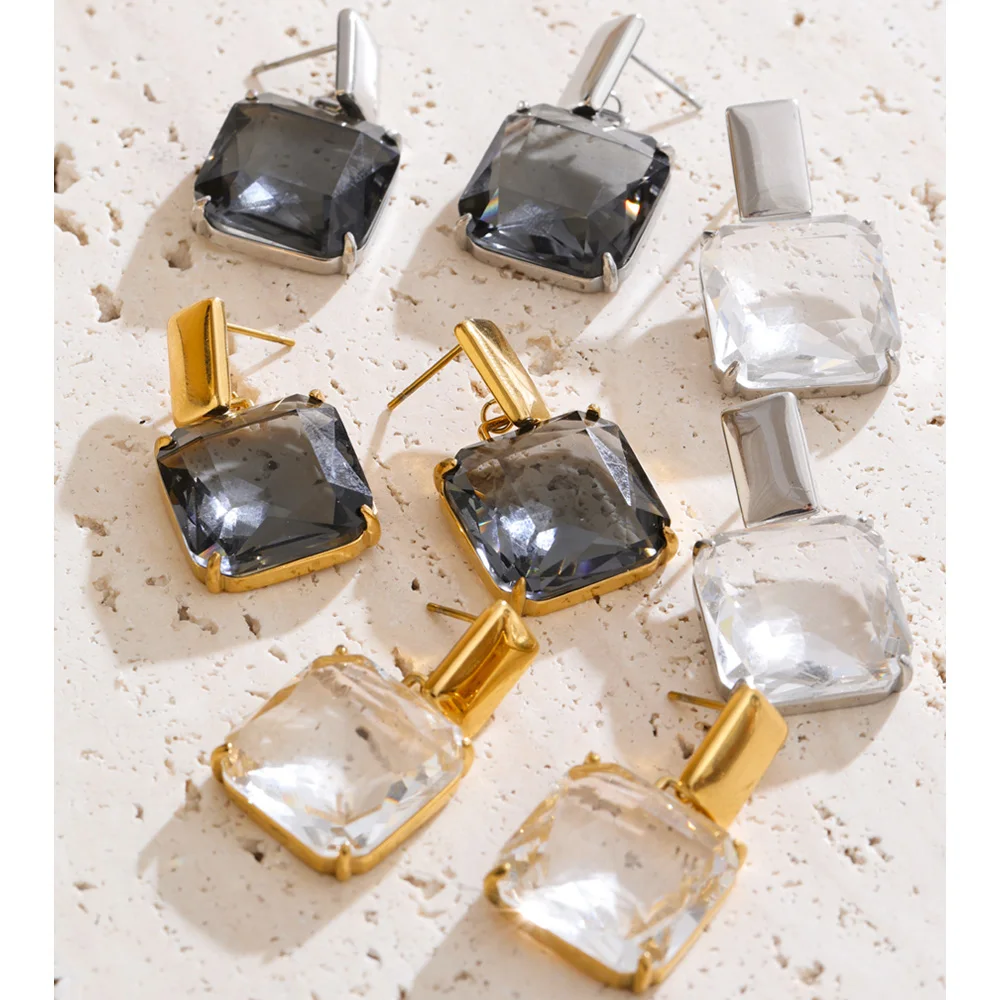 Yhpup AAA Transparent Cubic Zirconia Square Drop Earrings High Quality Stainless Steel Delicate Luxury Premium Jewelry Recommend