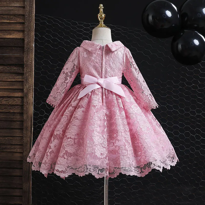 Little Girls Elegant Princess Dress Long Sleeve Floral Lace Party Dresses For Winter Fall 1 2 3 4 5 6 7 Clothes Red White Pink