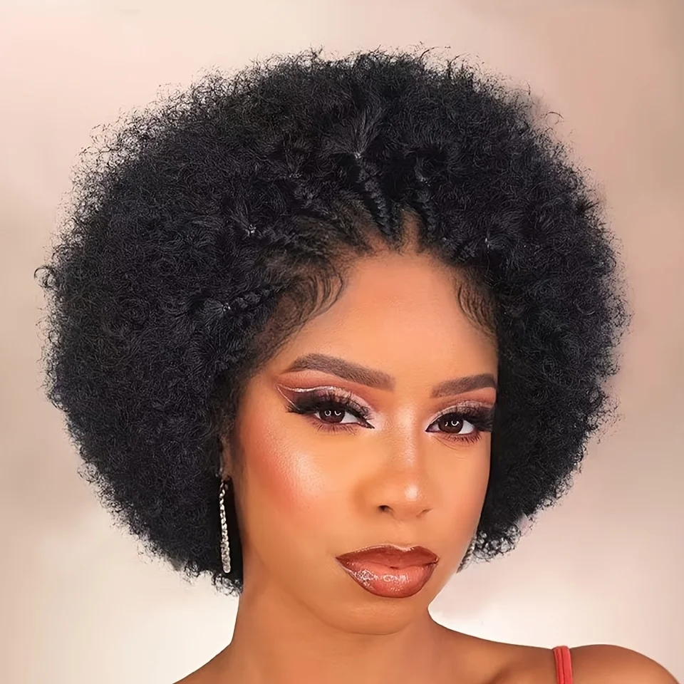 13x4 الدانتيل أمامي الشعر البشري مع قبل صنع كورنو مضفر شعر مستعار شديد التجعد مع شعر الطفل للنساء قبل قطعها