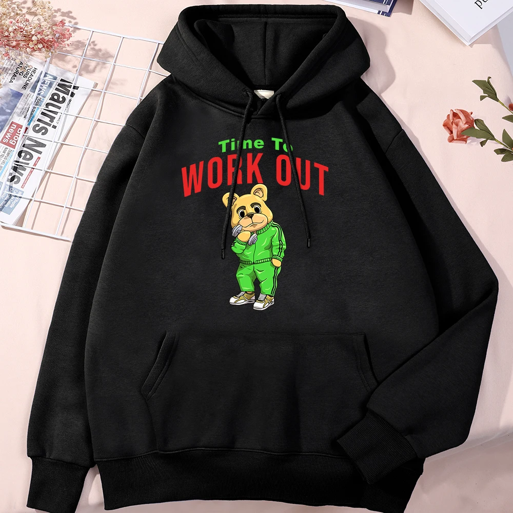 Teddy Bear Time To Work Out Man Hoodie Fashion Harajuku Tracksuit Simplicity Outdoor Streetwear All-Match Designer Hoodies Men