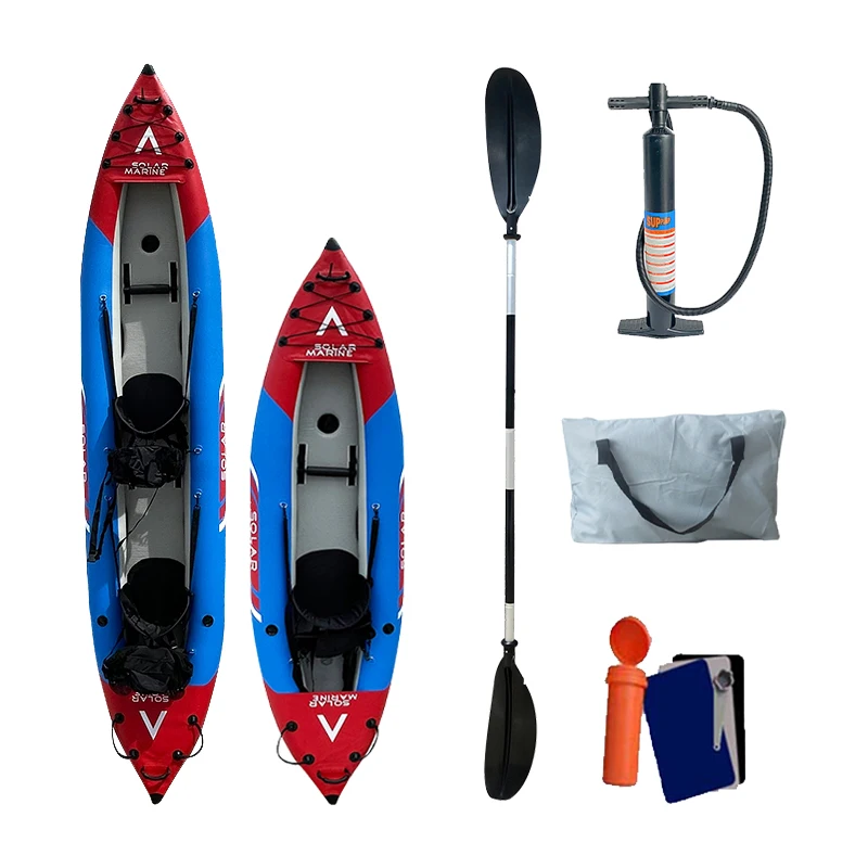 Inflatable Fishing Kayak with Air Mat Floor and 2 Aluminum Paddles, 2 Person Tandem, Angler Blow Up Canoe, 13ft, Solar Marine