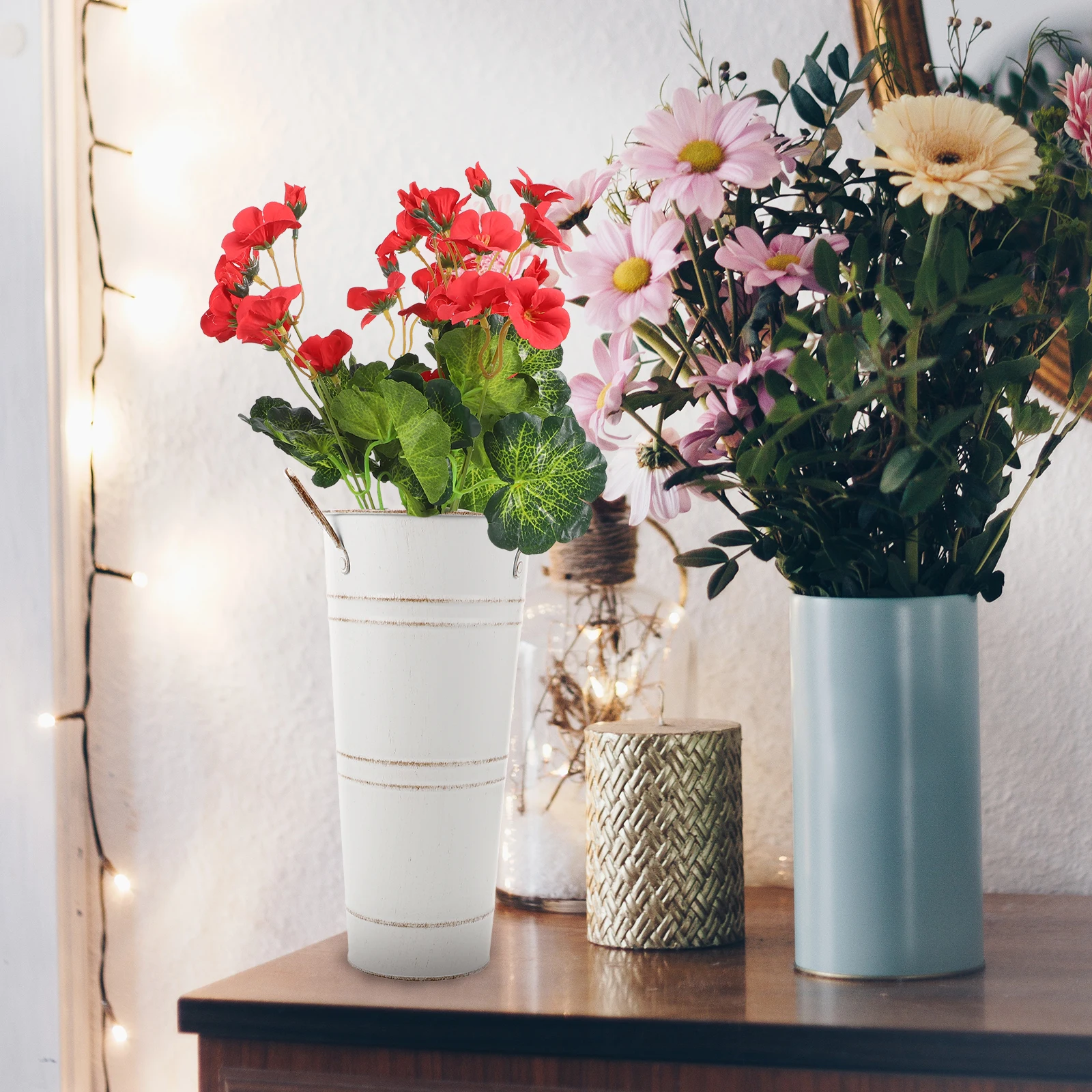 

Vintage Metal Flower Bucket Rustic Iron Vase For Home Decor Double Handles Plant Pot Flower Arrangement Container