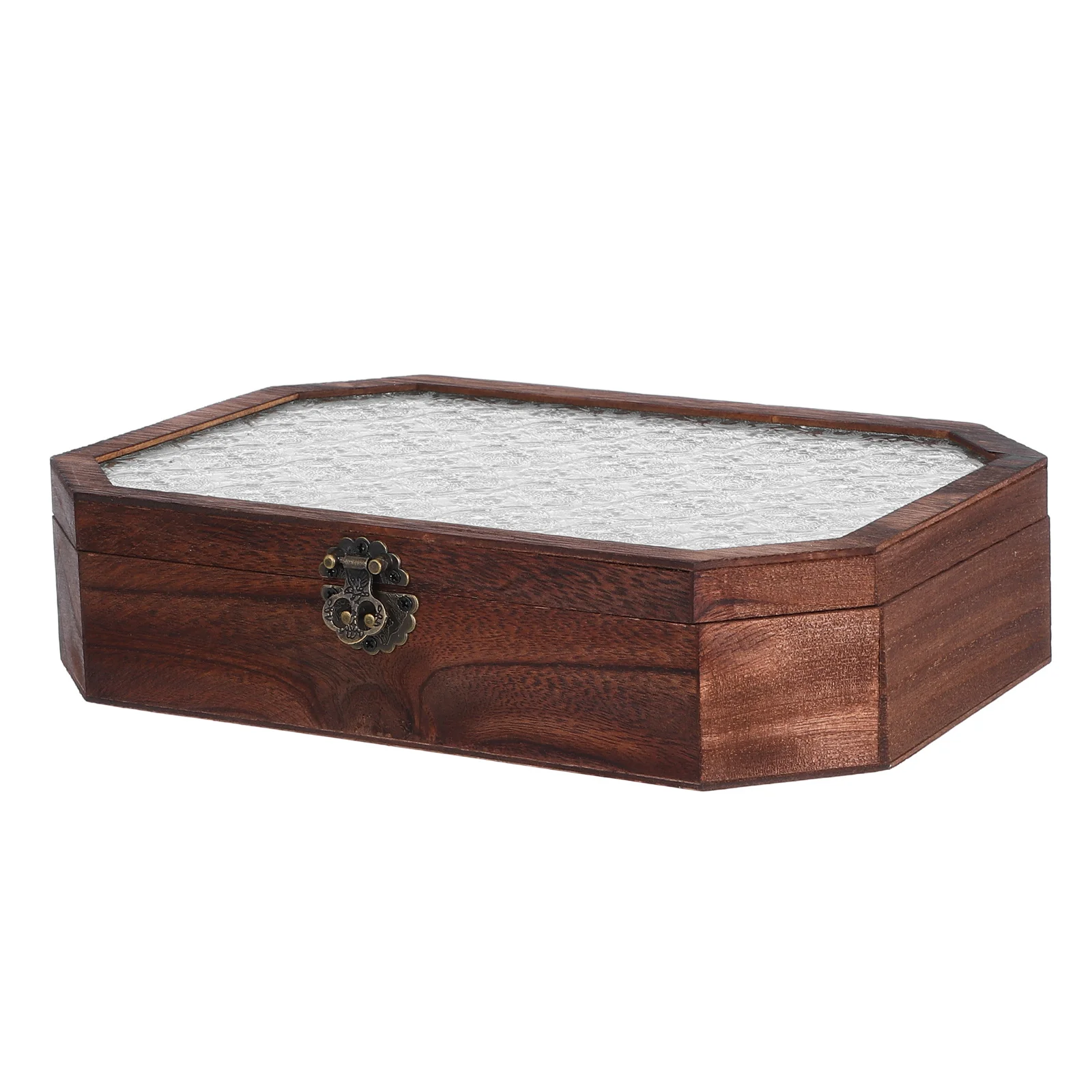 

Wooden Vintage Storage Cabinet Floral Carving Glass Tea Organizer Keeper Box Desktop Display Case