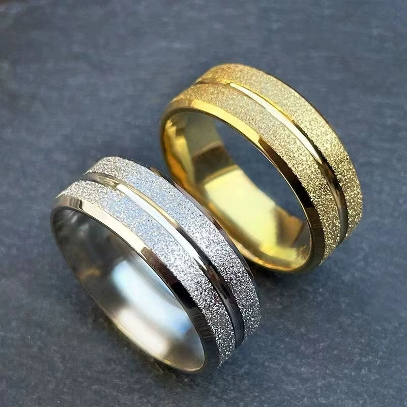 8MM Stainless steel Matte Rings For Women Men Deep Groove Hypotenuse Titanium Steel Ring Couple Fashion Waterproof Jewelry