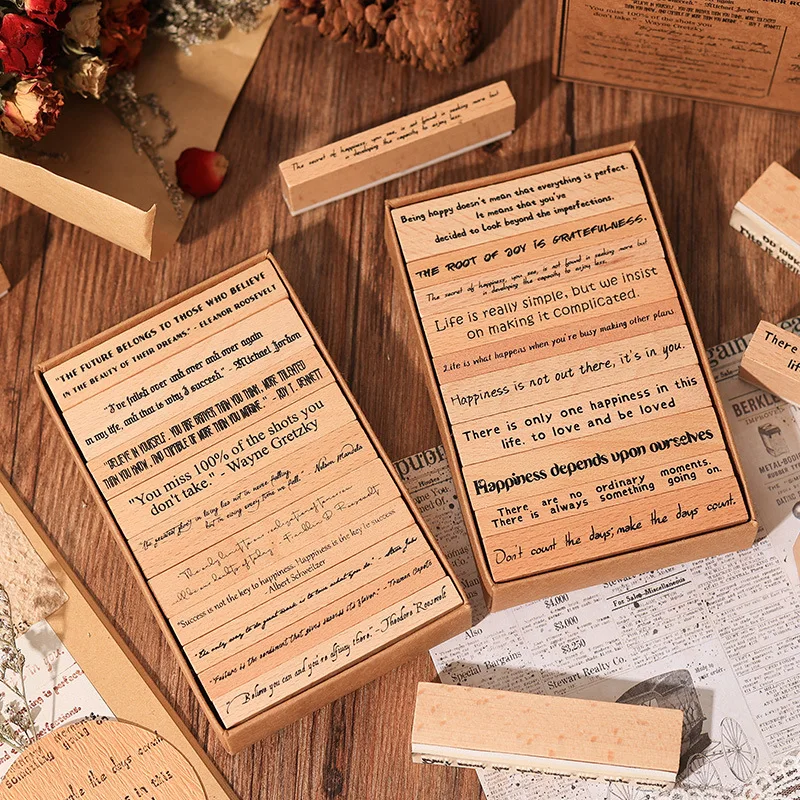 Gift Wise Vocabulary English Handbook Seal Cross Border Wooden Seal Celebrity Quotes Popular Words Handbook Decorative Kawai