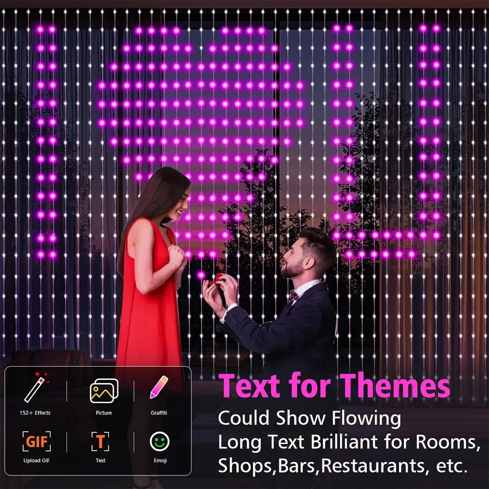 أضواء الستار الذكية AI 400 المصابيح داخلي اللون تغيير أضواء الموسيقى مزامنة الديناميكية DIY لديكور حفلات عيد الحب مقاوم للماء