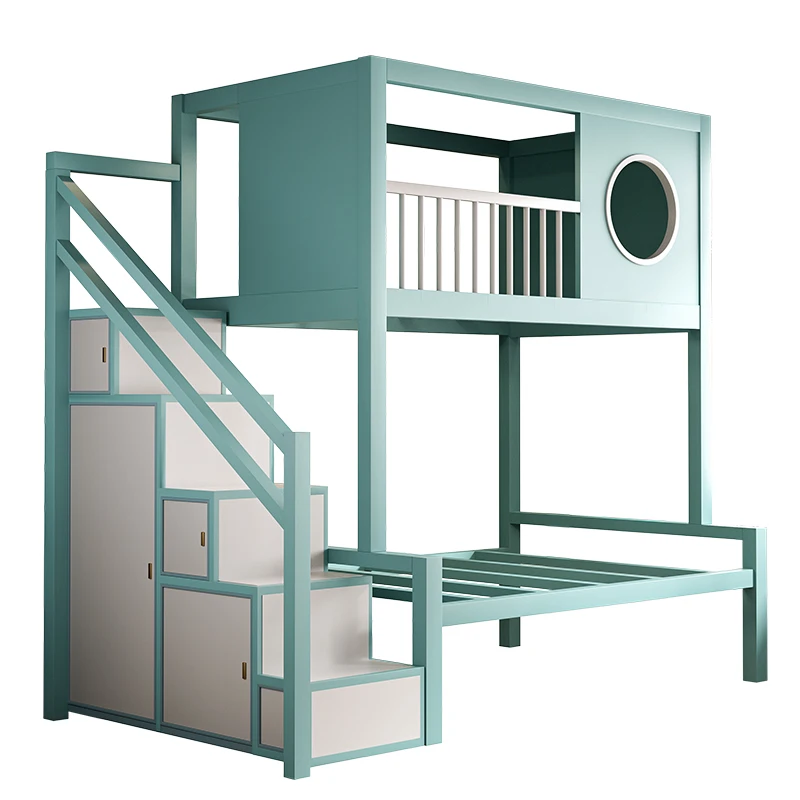 

Duplex second floor bed elevated loft bed wrought iron children's home bold thickened bed empty table combination single