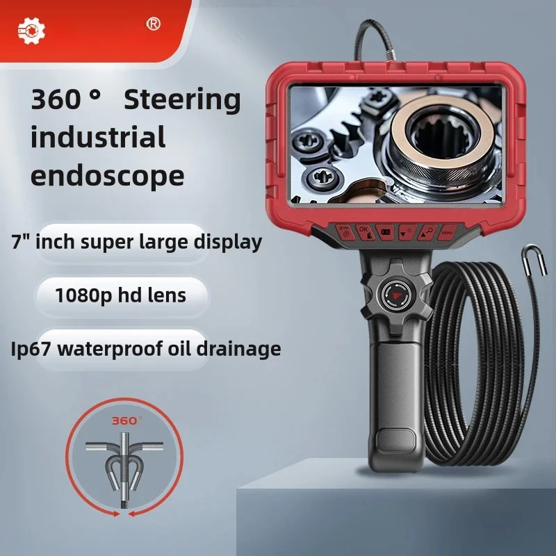 7.0inch IPS Screen 360 ° Steering Industrial Endoscope 6.0mm/6.5mm Single Dual Lens HD Wide-angle Camera For Repair Pipeline