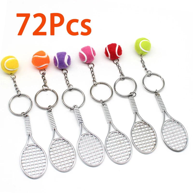 

72Pcs Tennis Keychain Sport Mini Keychain Car 6 Colors Tennis Pendant Keyring Car Key Chain