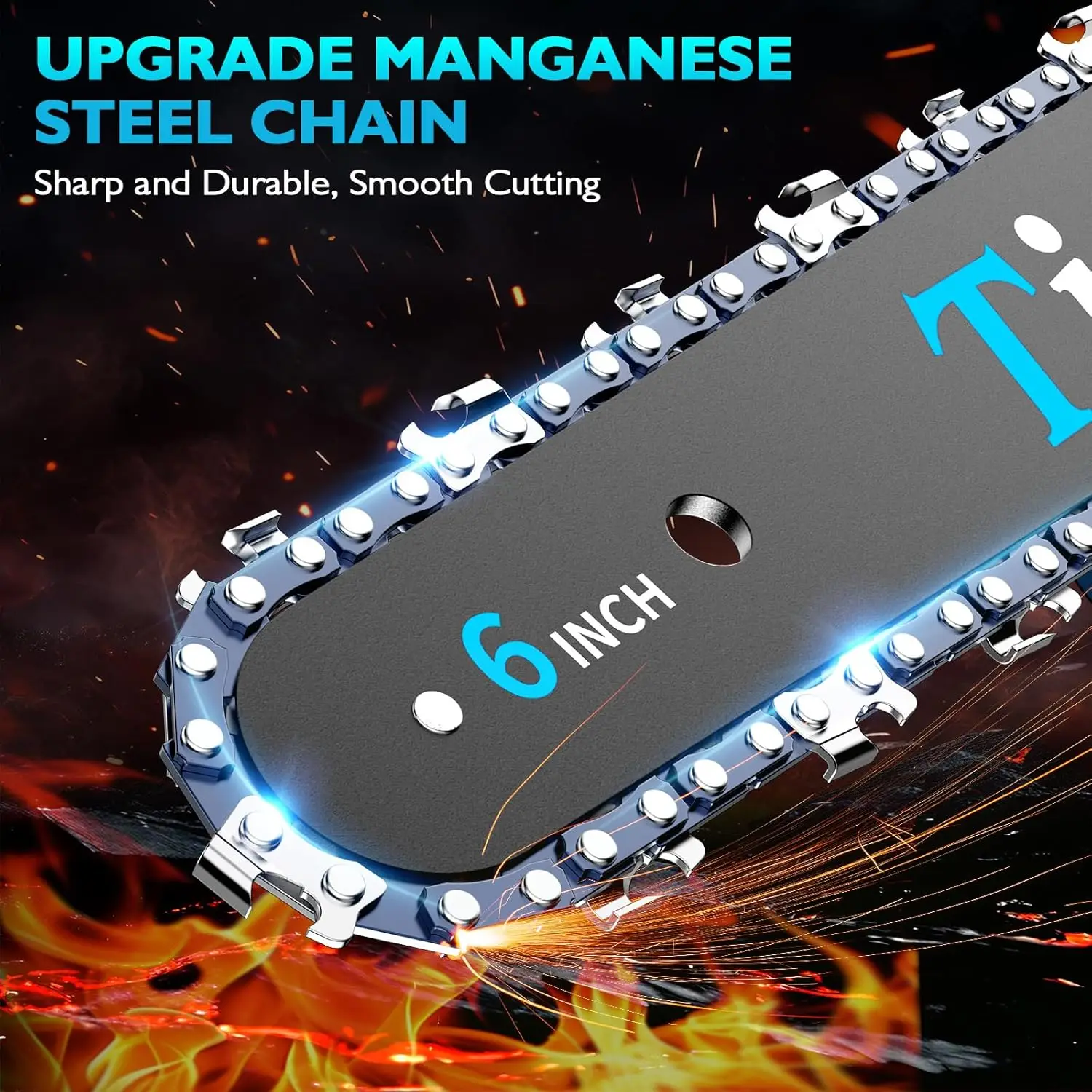 6-Zoll-Akku-Kettensäge, 880 W elektrischer Handgerät mit automatischem Öler, 2 Batterien und Ketten, Baumschneider, Gartengerät, Geschenk