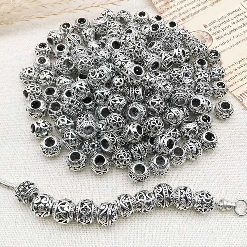  10pcs Assorted Styles Silver Beads Adornments For DIY Jewelry And Accessories