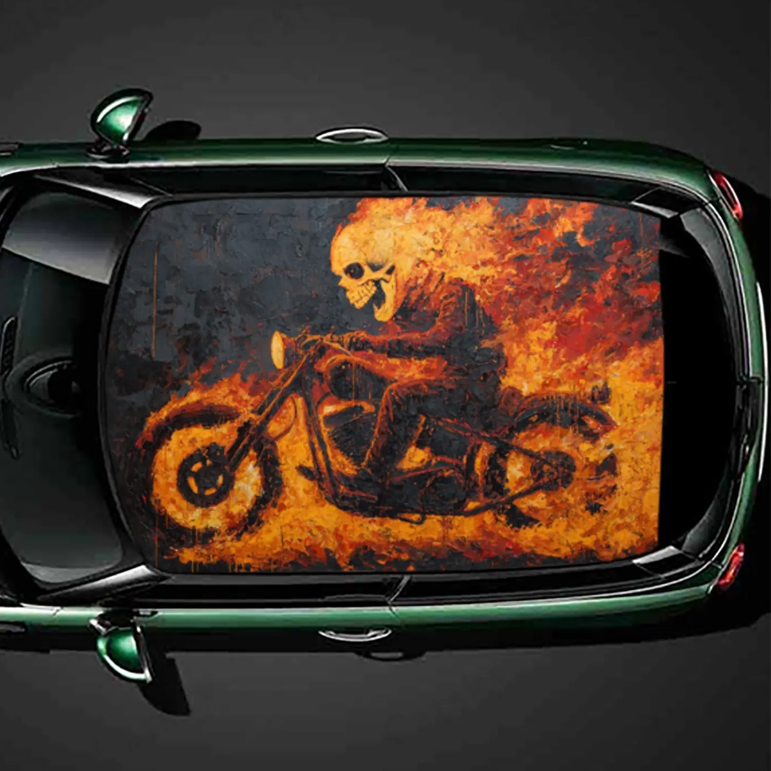 

Rebellious Badass Skull Fire Motorcycle Design Car Roof Sticker PVC Self Waterproof stick , Striking Auto Exterior Accessories D