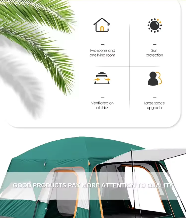 5 8 12 Person Camping Outdoor Oxford Cloth Large Waterproof Two Bedroom One Living Family Marquee Tent - view 4