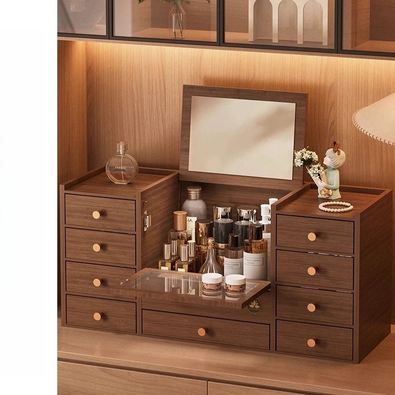 

Drawer storage box, cosmetics, large capacity dust-proof dresser with mirror, skin care product storage