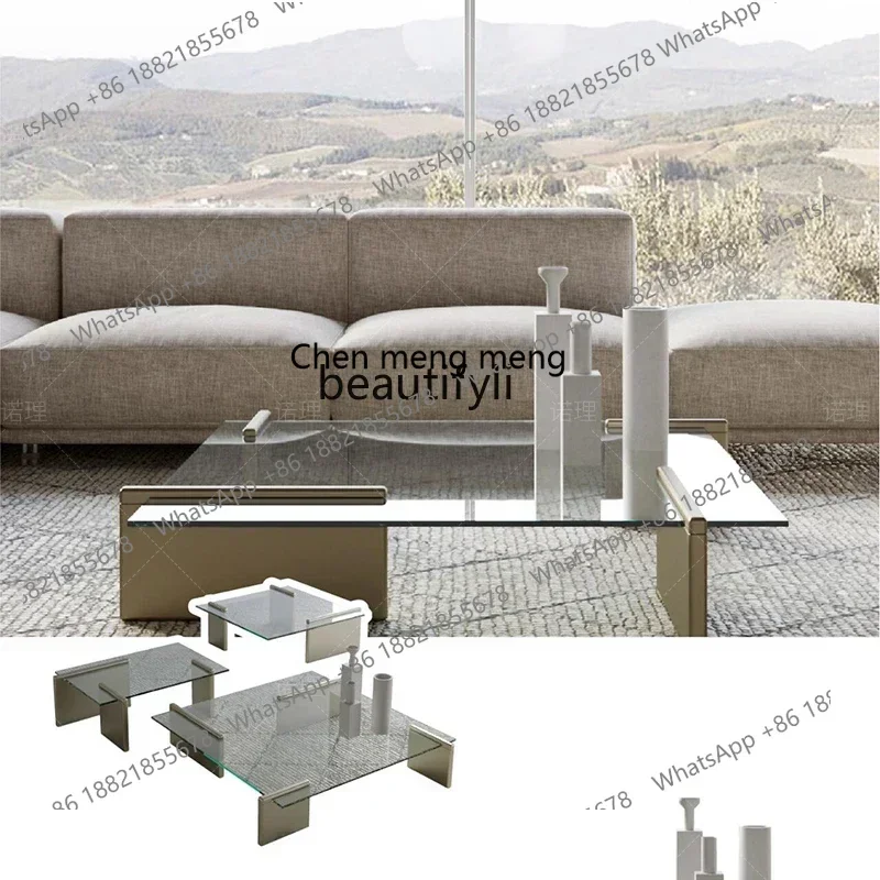 

cqyNordic natural marble living room coffee table light luxury Italian style, transparent tempered glass low coffee table