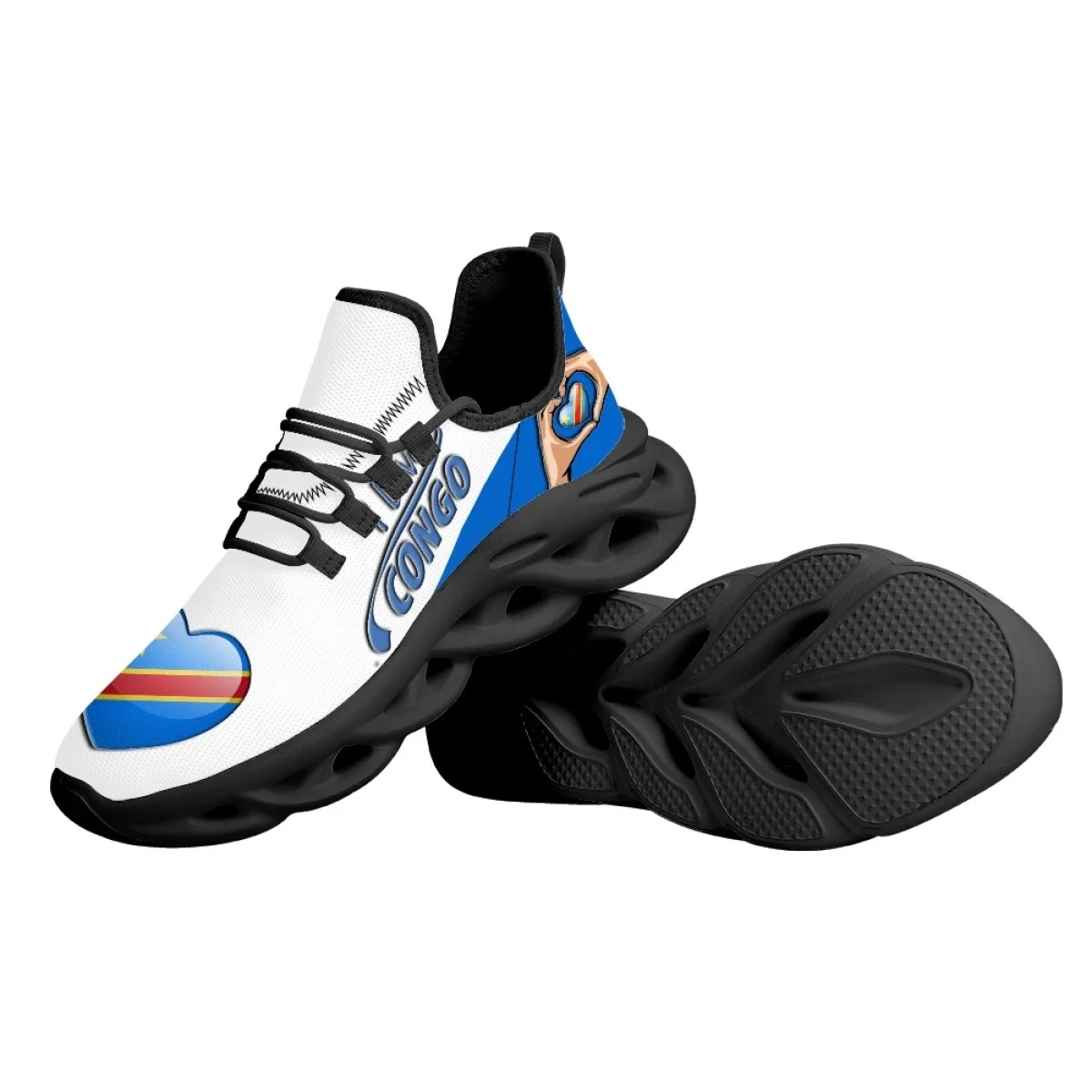 Beautiful Blue I Love Congo Women's Sneakers Jogging Fashion Round Toe Dirt Resistant Sport Shoes Personalized Design Footwear