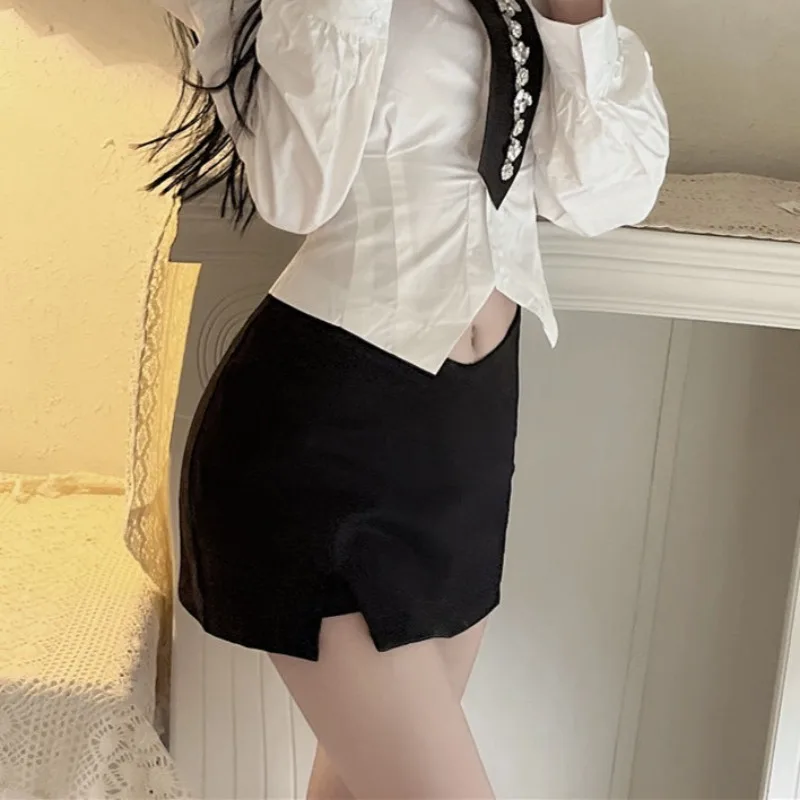 Sexy Mini Skirts Women Side-slit Hotsweet Summer High Street A-line Simple Faldas Femme Popular Korean All-match Solid Harajuku