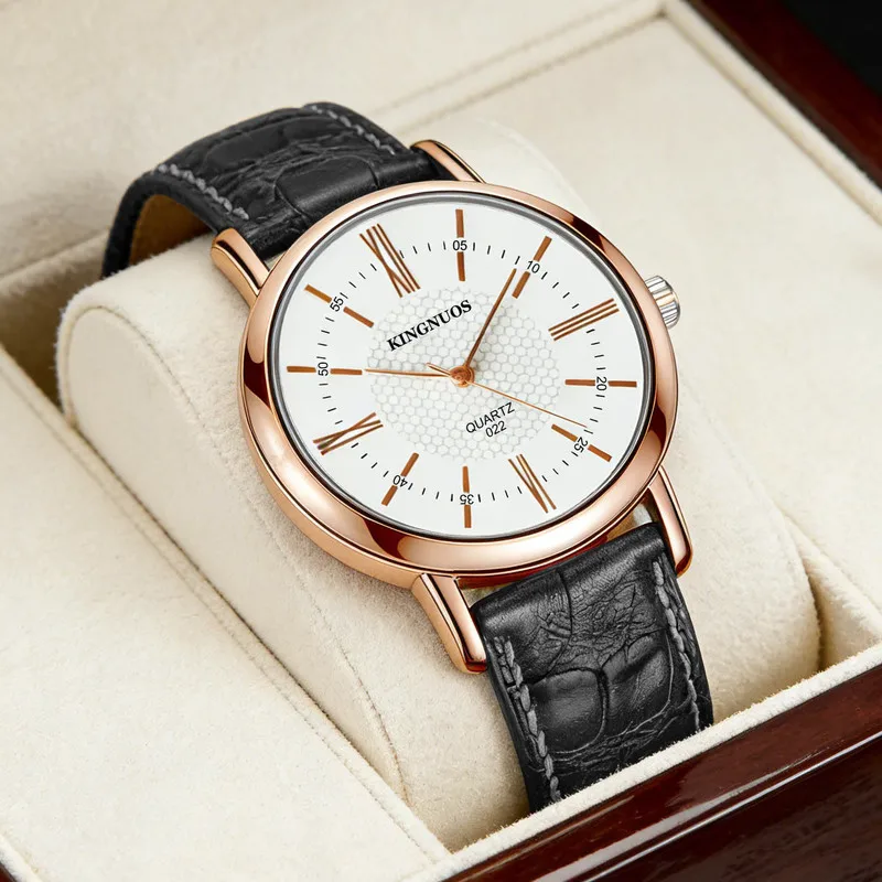 Men's Quartz Watch Fashion Male Business Wristwatch Roman Numeral Premium Leather Strap Casual Wristwatch for Student Daily Wear