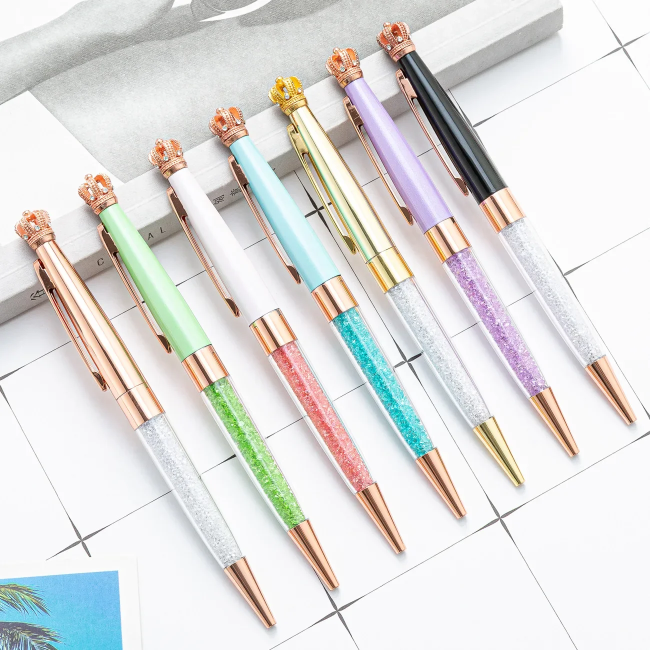 

16PCS Crown Crystal Pen In Stock Creative Cute Crown Ball Pen Crown Shape Cartoon Pen