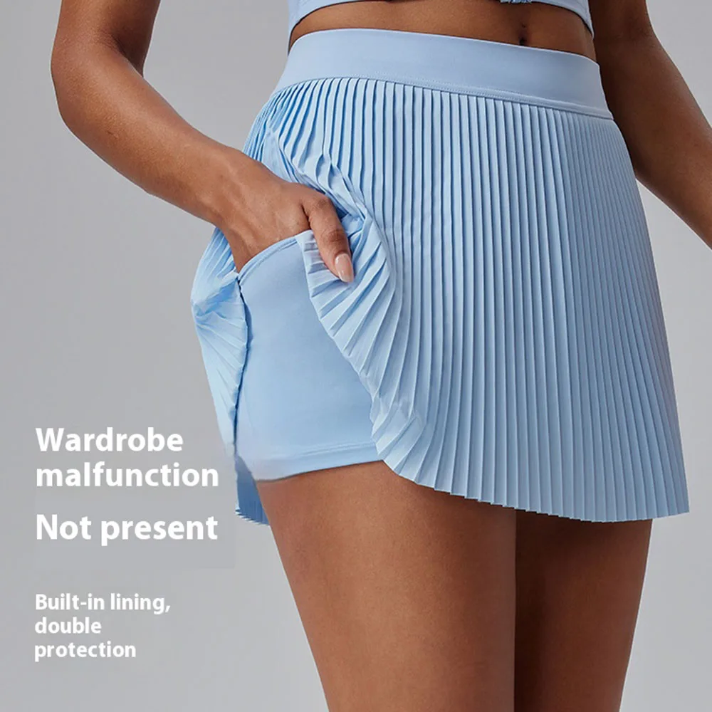 

16-цветная женская двухсекционная теннисная юбка с защитой от воздействия, спортивные шорты для фитнеса с высокой талией и карманами для гольфа, бега, йоги, тренировок