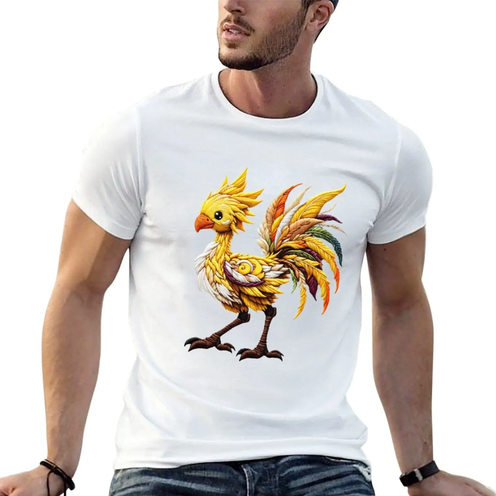 

tshirt shirts t Embroidered for funny man cotton T-Shirt man Chocobo