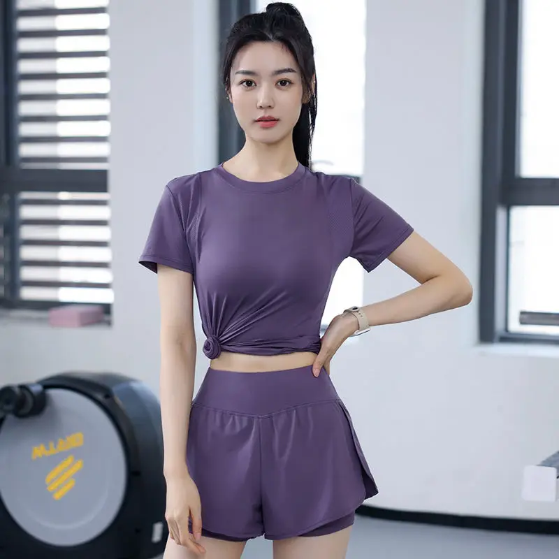 Summer and Autumn Yoga Outdoor Fitness Running Speed Drying Professional Thin Training T-Shirt Shorts Set