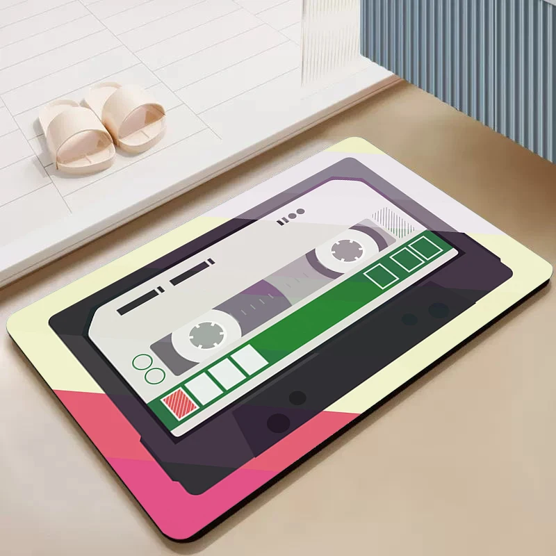 Music Cassette Diatom Ooze Bath Mat Non-slip And Washable Kitchen Mat Carpet Living Room Bathroom Floor Mats Home Decoration Rug