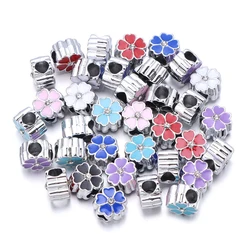 5Pcs 11.5×11mm Alloy Large Hole Beads Colored Five Petal Flower Loose Beads For DIY Handmade Charm Bracelet Supplies Accessories