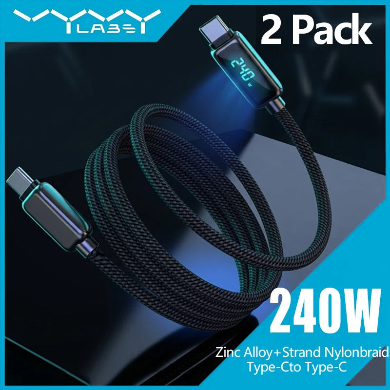 Vyvylabs 240W Typ-C zu Typ-C Schnellladekabel mit Digitalanzeige USB-C zu USB-C Ladekabel für Xiaomi iPhone 15-17