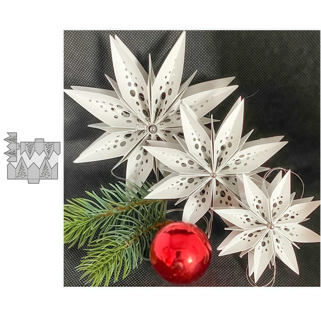 Zusammenklappbare Sternformen mit Blasenausschnittmustern, Metallschneidvorlagen für Weihnachtskarten, Messer, Matrizen, Klingen und Vorlagen.