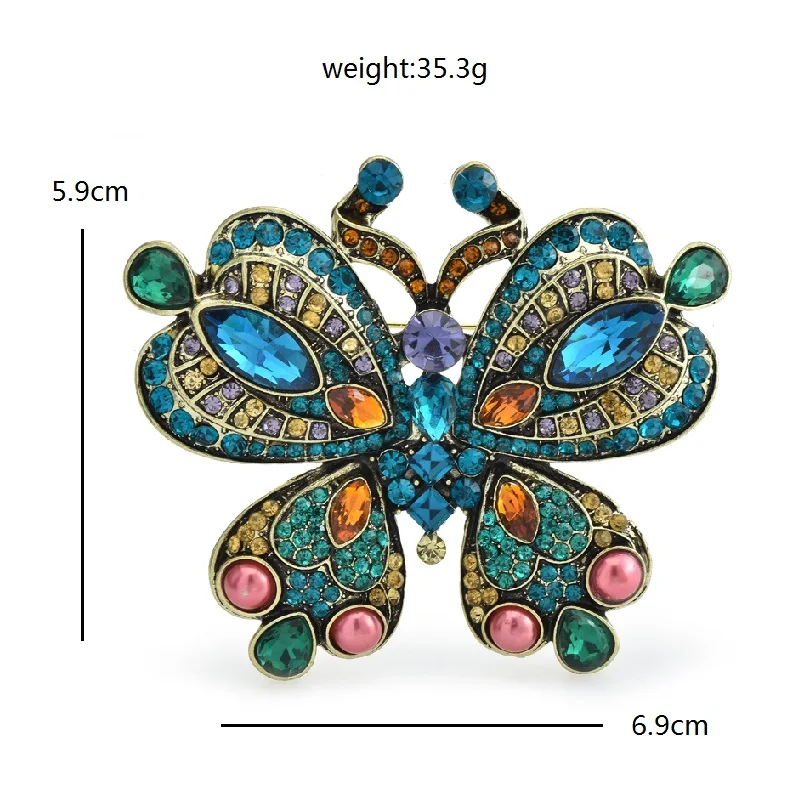 Wuli&baby Luxury Butterfly Brooches For Women Sparkling Rhinestone Pretty Insects Office Party Brooch Pins Gifts