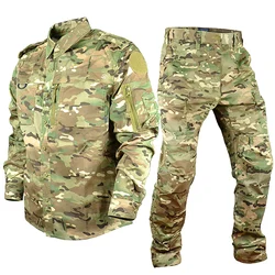 Mege Tactical Uniform Outdoor Men's Thin Training Set Stretchable Cotton Hunting Shirt and Cargo Pants