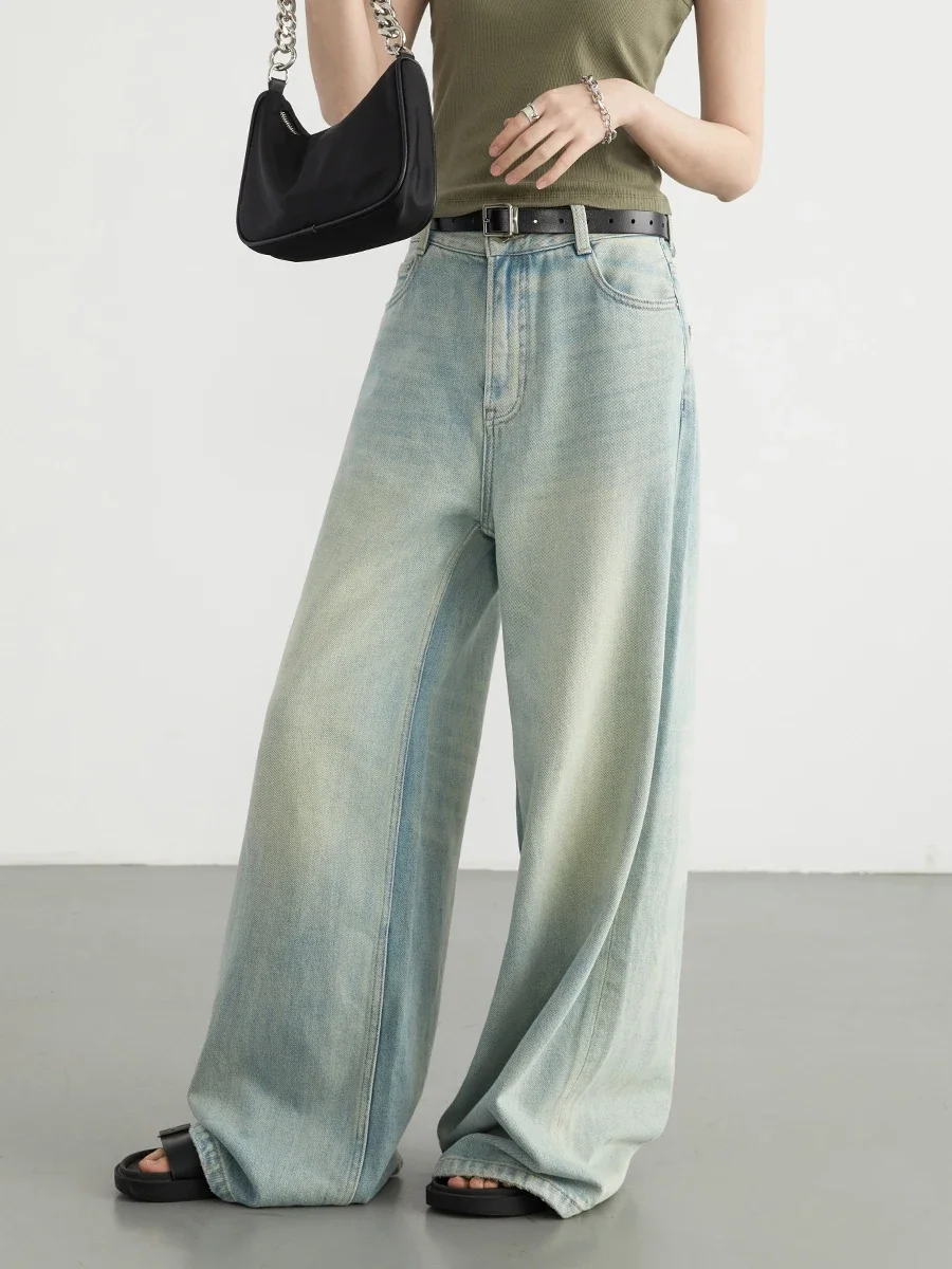 CHIC VEN Women Jeans Blue Loose Casual New High Waisted Straight Wide Leg Trousers Female Long Denim Pants Summer 2024