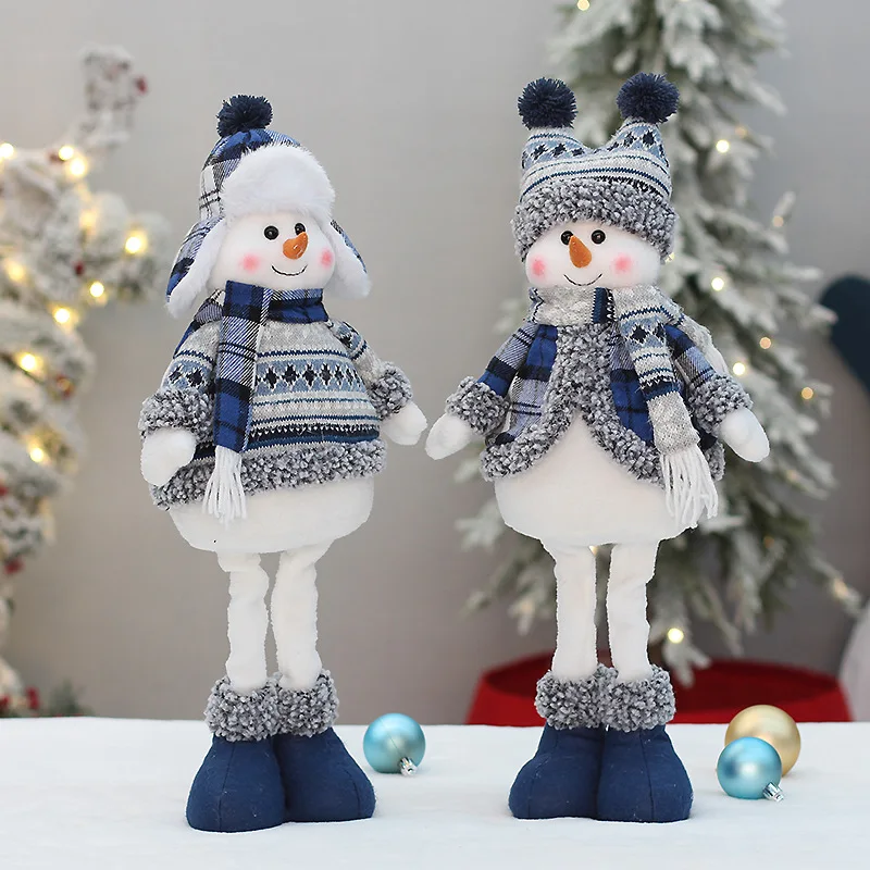 Christmas Decocration for Home 2024 Retractable Toys Happy New Year Gift Xmas Festival Ornament Large Size Blue Snowman Dolls