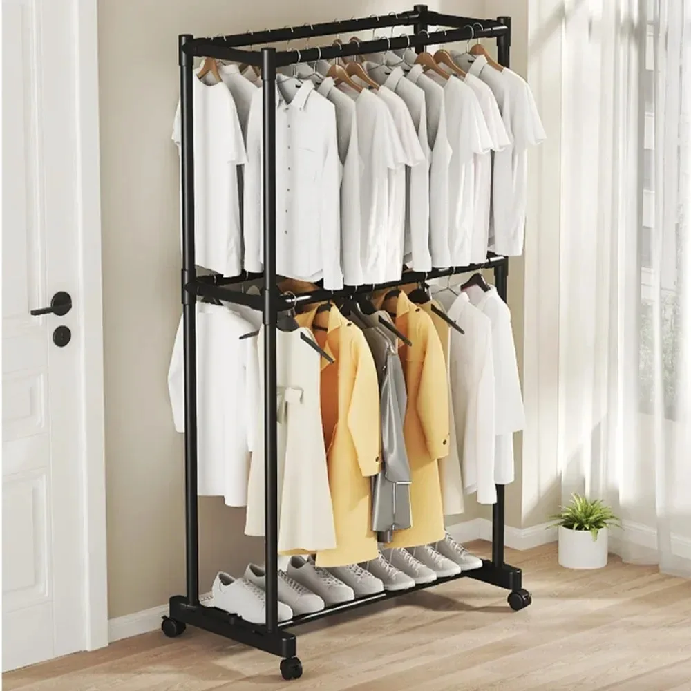 Double-pole Coat Rack Floor Standing Clothes Hangers Iron Modern Bedroom Floor Standing Hanger Minimalism Storage Coats Racks