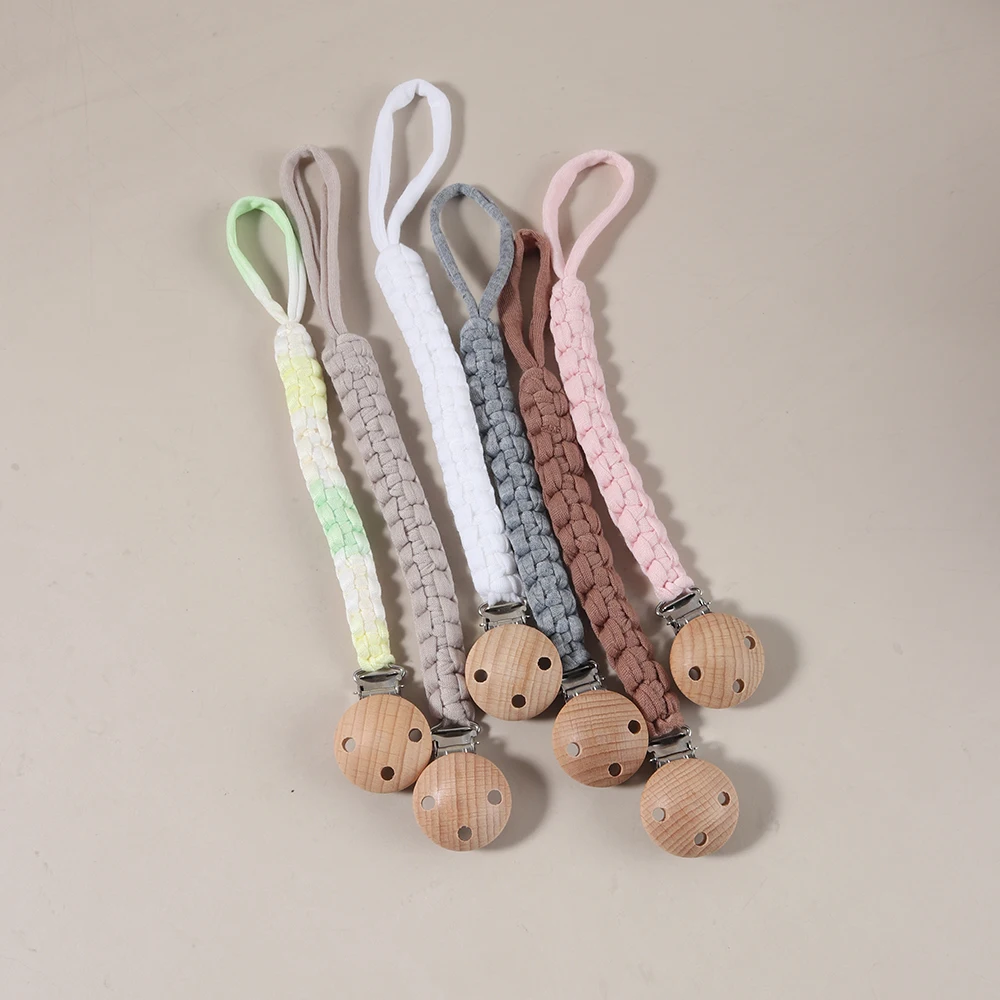 Custom Name Handbraided Hemp Pacifier Clip, Solid Color Fabric Baby Dummy Holder Chain, Silicone Teether Chain.