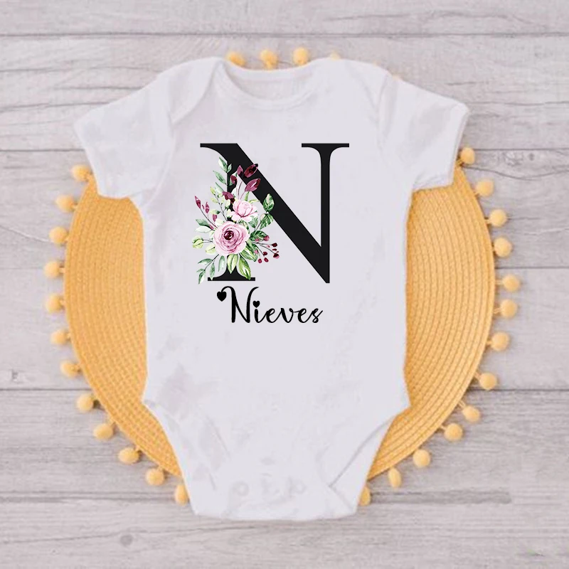 Personalised Floral Wreath New Baby Girl Clothes Custom Infant First Name Bodysuits Baby Shower Gifts Newborn Toddler Jumpsuits image 6