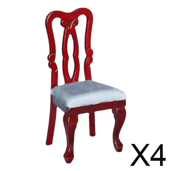 

1 12 Miniature Wooden Dining Room Chair Dollhouse Furniture Model with Cushion for Dolls House Accessories