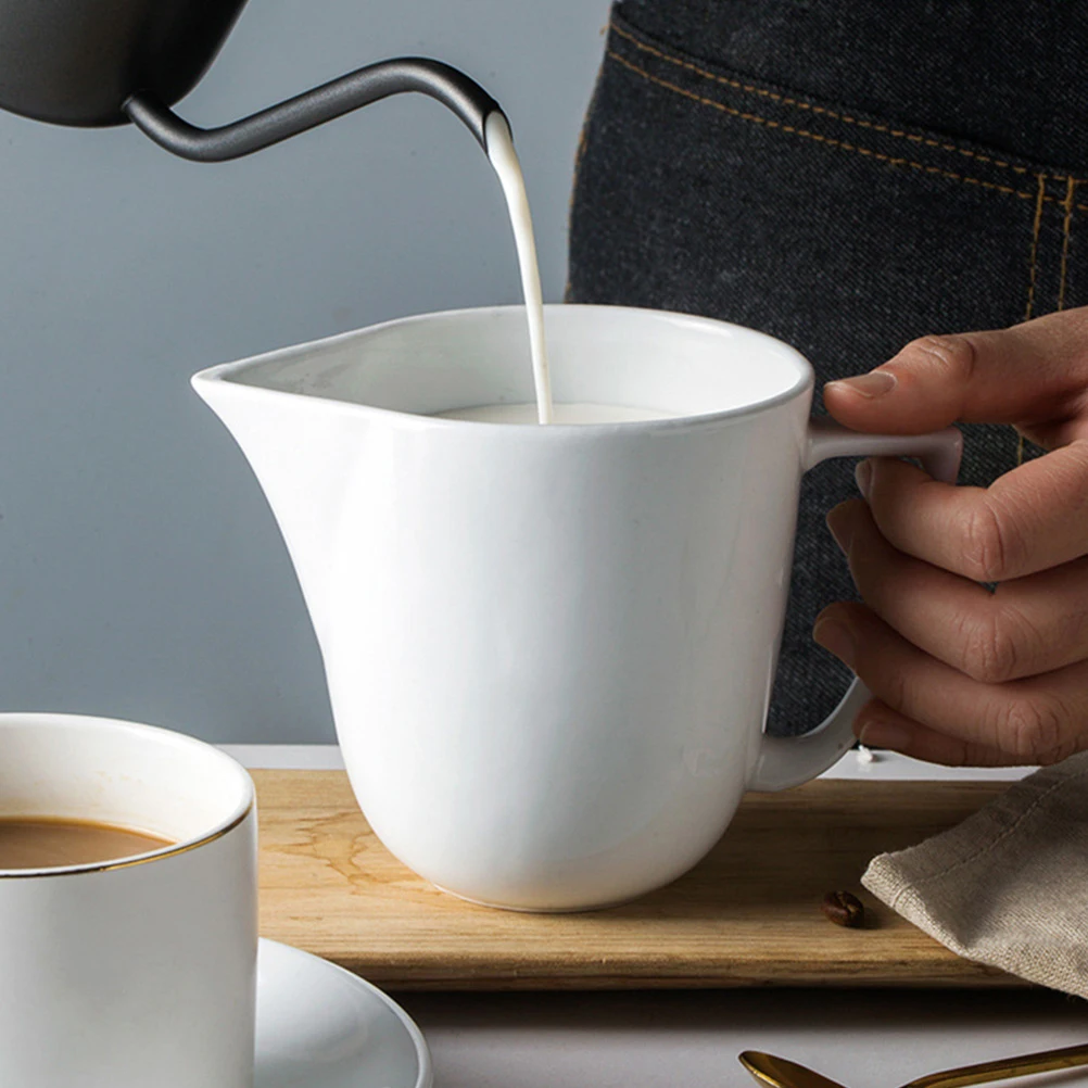 

2Pcs Ceramic Milk Jug Coffee Latte Art Cup Practical Comfort Grip Handle Small Beak Design Creamer Pitcher