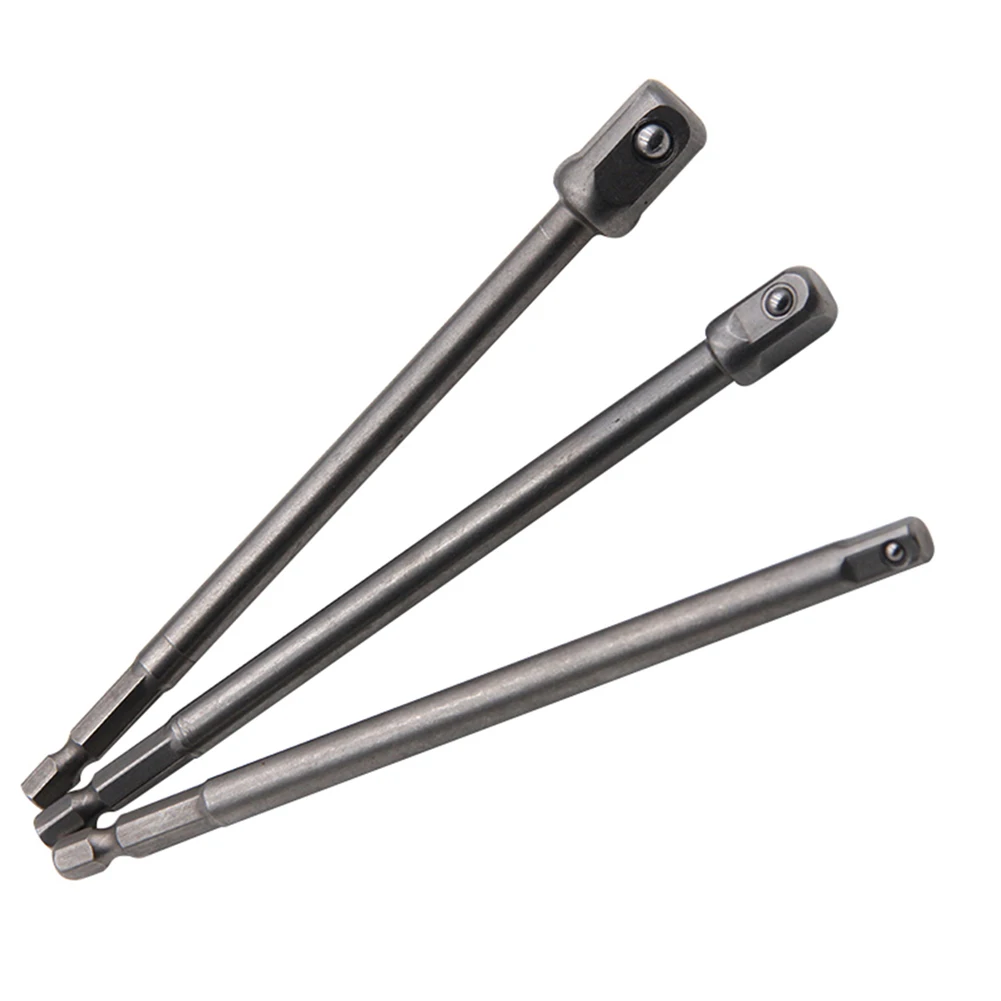 3pcs Socket Adapter Set Hex Shank to Square Drive 150mm Extension Bar for Electric Screwdriver Driver 14 38 12
