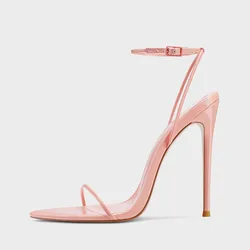 Arden Furtado 2025 Summer Pointed toe Thin heels Buckle Pure colour Narrow Band Super high heel Open toe Sandals Ankle Strap