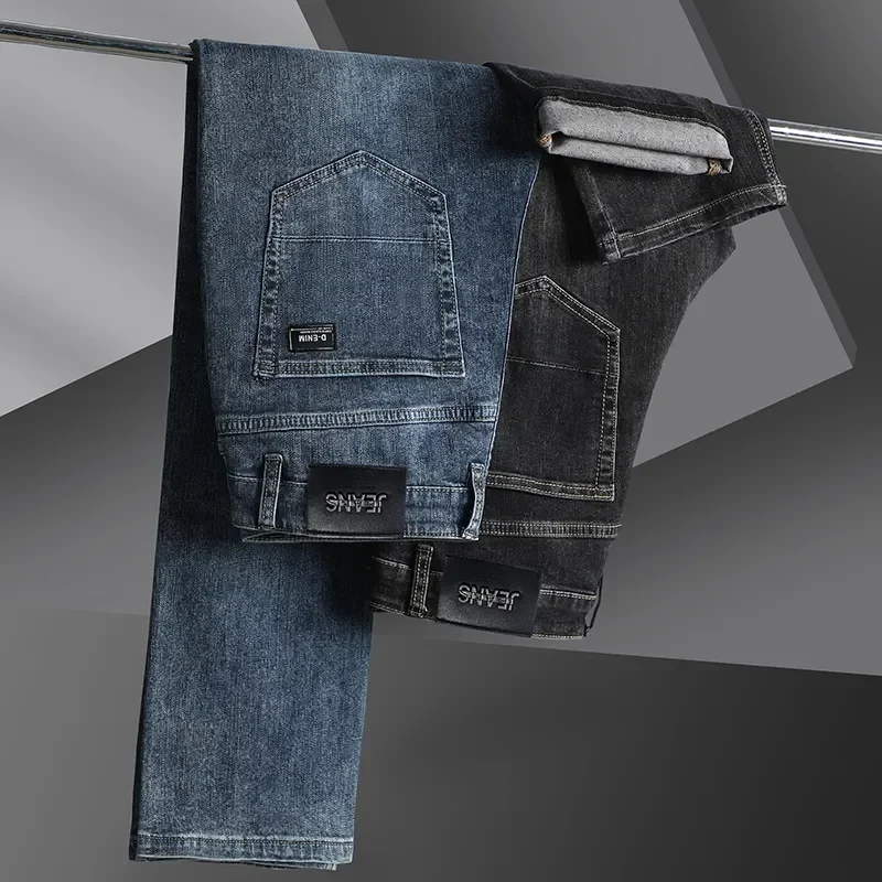 2023 primavera autunno nuovi vestiti di qualità da uomo a vita alta Fit Jeans dritti pantaloni classici Vintage Business Casual in cotone pantaloni