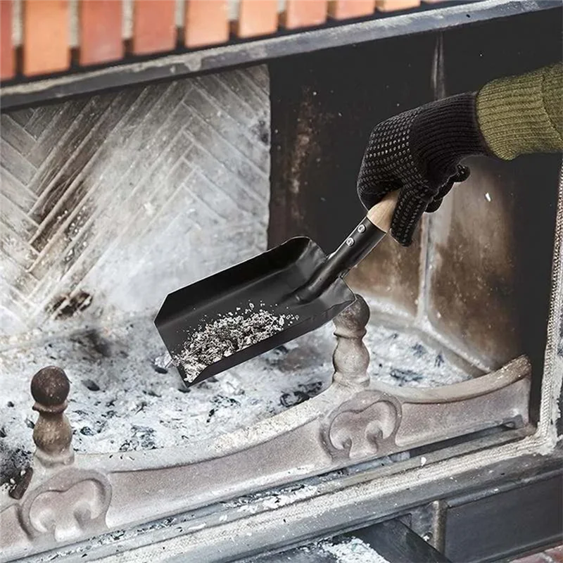 【HOT】Hearth Brush Set Kit Silicone Gloves,Fireplace Shovel Hand Shovel And Brush Wooden Handles Coal Fireplace Tool Set Kit For