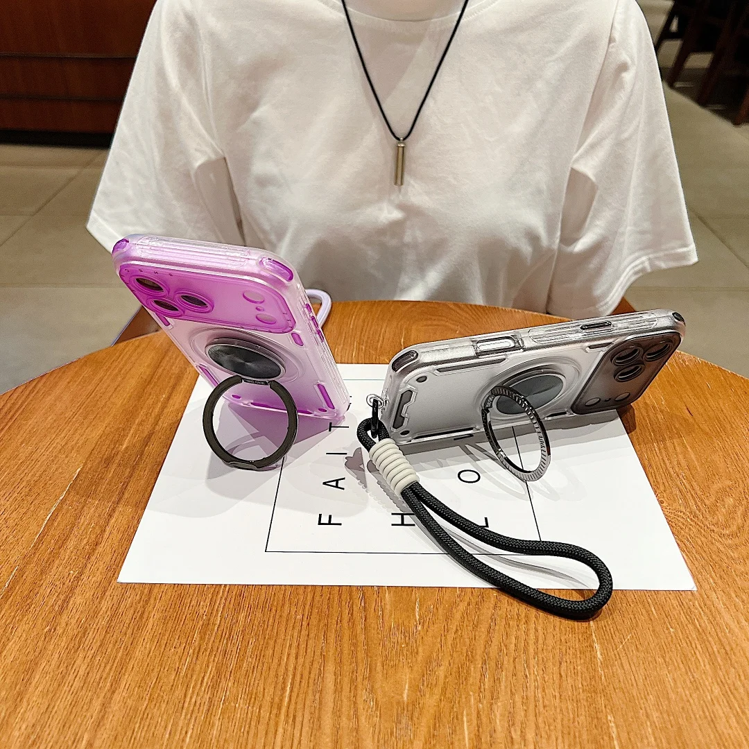 حافظة لهاتف آيفون 17 16 15 14 13 12 11 Air Pro Max Plus 3in1 من الدرجة العسكرية Magsafe 360 ° حامل دوران قصير لحزام اليد #3