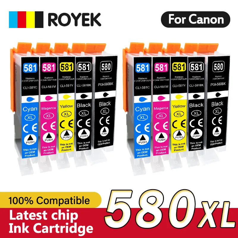 

ROYEK PGI-580 XL CLI581 XXL Ink Cartridge For Canon 580 581 Compatible TS8150 TS6150 TS8250 TS6151 TR8550 7550 8151 9150 Printer