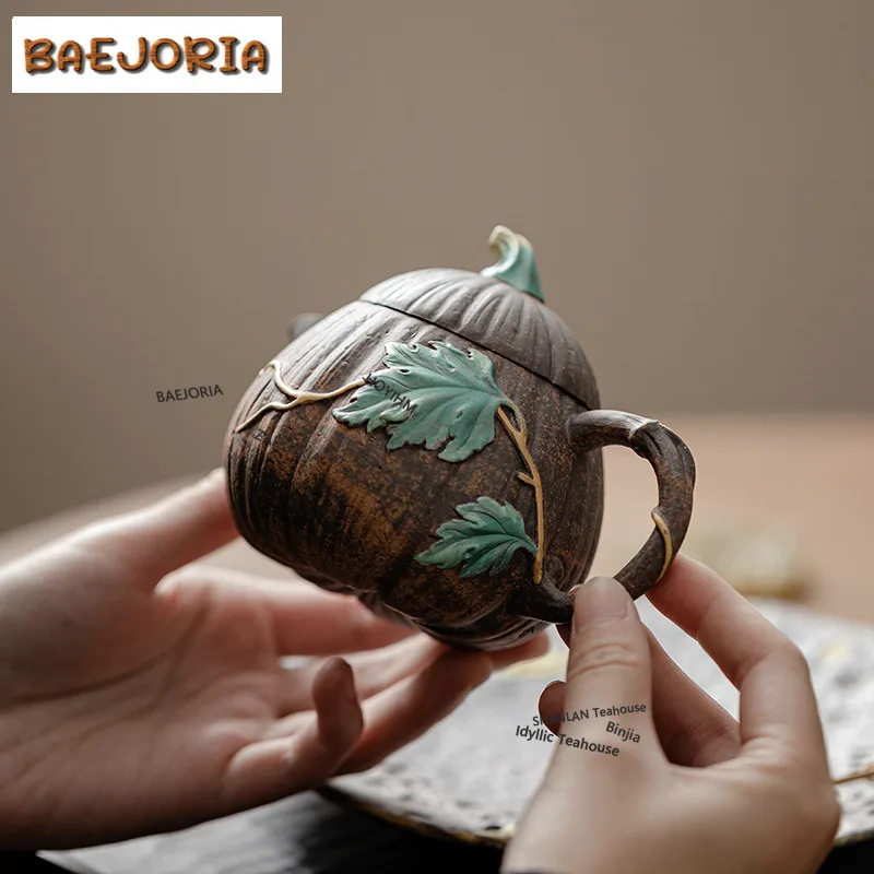 BAEJORIA 180ML Retro Old Rock Mud Teapot Handamde Color Pumpkin Filter Pot Tea Maker Kettle Chinese Kung Fu Teaset Accessories