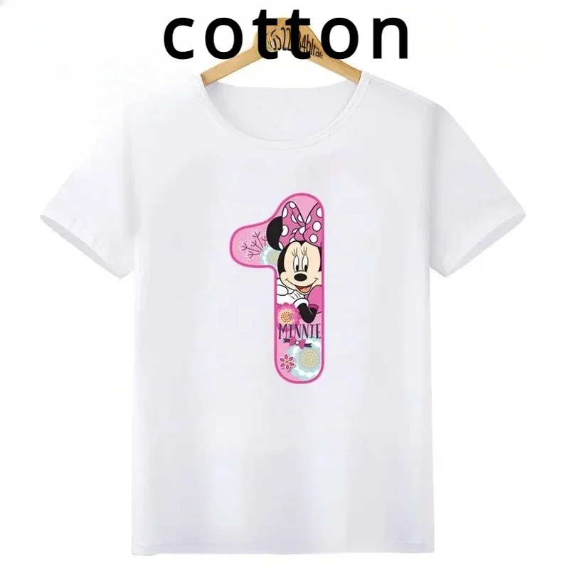 Minnie Mouse Number Bow Graphic Cotton T Shirt Kids Clothes 1 2 3 4 5 6 7 8 9 Years Birthday Baby Tee Girl Child T-Shirt Boy Top